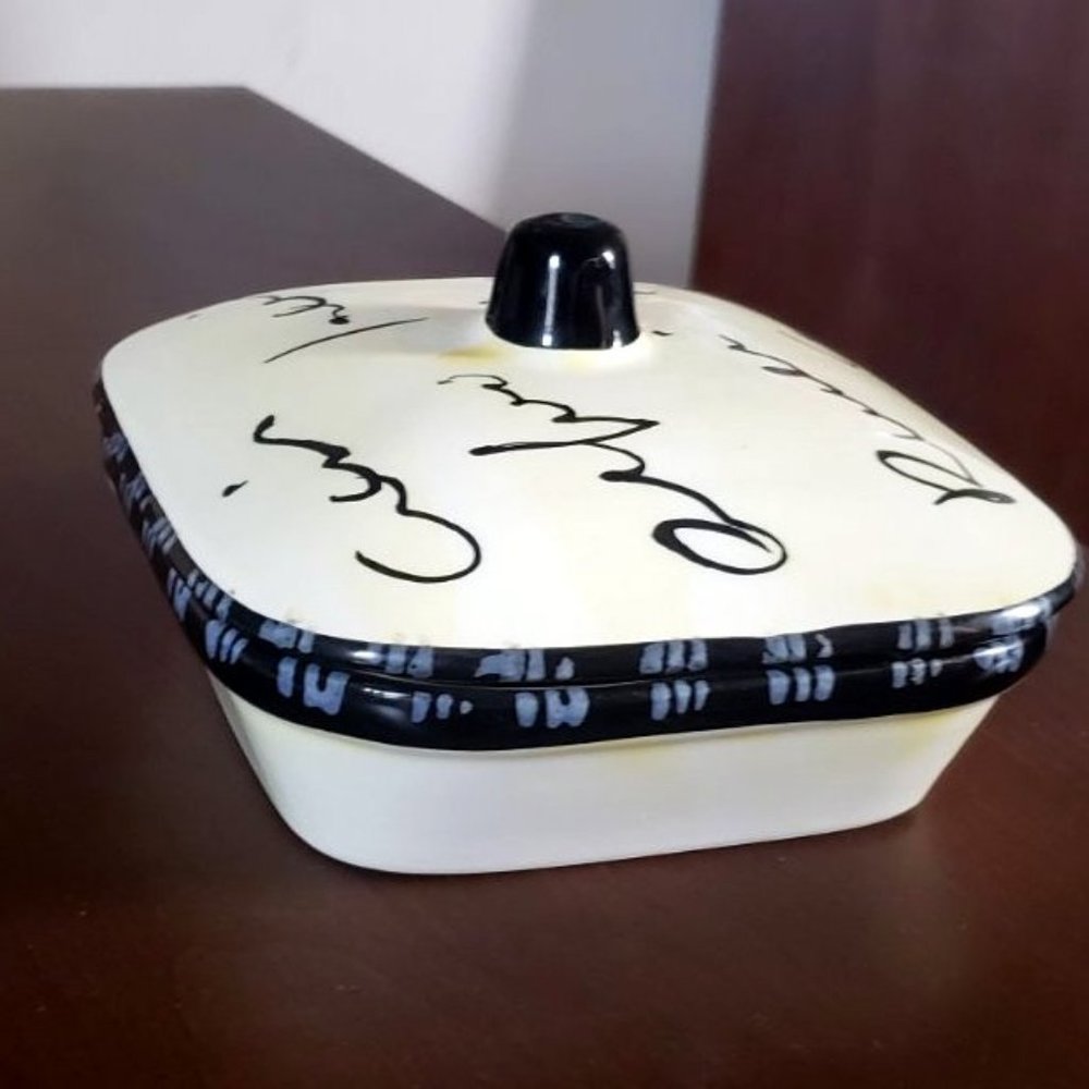 Italian CWC Lidded Sauce Dish Scribble Words